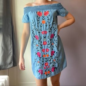 Off the shoulder denim floral dress